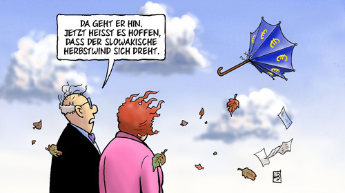 Cartoon: Herbstwind (medium) by Harm Bengen tagged herbstwind,herbst,euro,eurokrise,eurorettung,eurorettungsschirm,schuldenkrise,bankenkrise,krise,schulden,schirm,rettungsschirm,slowakei,abstimmung,parlament,wind,sturm,herbstwind,herbst,eurokrise,euro,schuldenkrise,bankenkrise,schulden,krise