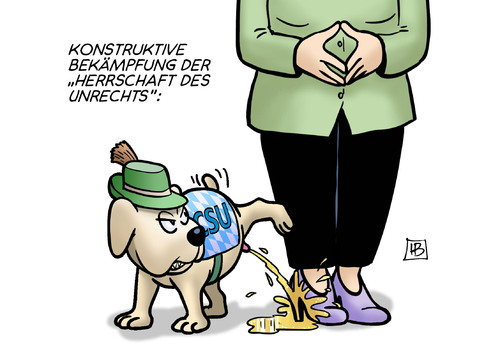 Cartoon: Herrschaft des Unrechts (medium) by Harm Bengen tagged konstruktive,bekämpfung,herrschaft,unrechts,csu,merkel,groko,bundesregierung,seehofer,scheuer,kritik,anpinkeln,hund,bayern,asyl,flüchtlinge,flucht,harm,bengen,cartoon,karikatur,konstruktive,bekämpfung,herrschaft,unrechts,csu,merkel,groko,bundesregierung,seehofer,scheuer,kritik,anpinkeln,hund,bayern,asyl,flüchtlinge,flucht,harm,bengen,cartoon,karikatur