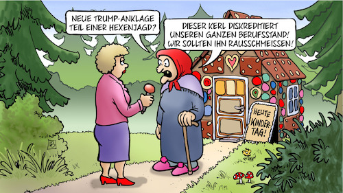 Cartoon: Hexenjagd-Anklage (medium) by Harm Bengen tagged trump,anklage,hexenjagd,geheimdokumente,berufsstand,interview,knusperhäuschen,harm,bengen,cartoon,karikatur,trump,anklage,hexenjagd,geheimdokumente,berufsstand,interview,knusperhäuschen,harm,bengen,cartoon,karikatur