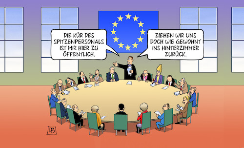 Cartoon: Hinterzimmerkür (medium) by Harm Bengen tagged hinterzimmerkür,spitzenpersonal,europa,eu,gipfel,kommissionspräsident,kungeln,mauscheln,absprachen,demokratie,harm,bengen,cartoon,karikatur,hinterzimmerkür,spitzenpersonal,europa,eu,gipfel,kommissionspräsident,kungeln,mauscheln,absprachen,demokratie,harm,bengen,cartoon,karikatur