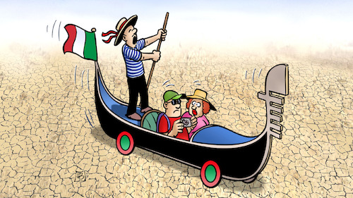 Cartoon: Hitze Italien (medium) by Harm Bengen tagged hitzewarnung,dürre,italien,trockenheit,klimawandel,gondel,venedig,harm,bengen,cartoon,karikatur,hitzewarnung,dürre,italien,trockenheit,klimawandel,gondel,venedig,harm,bengen,cartoon,karikatur