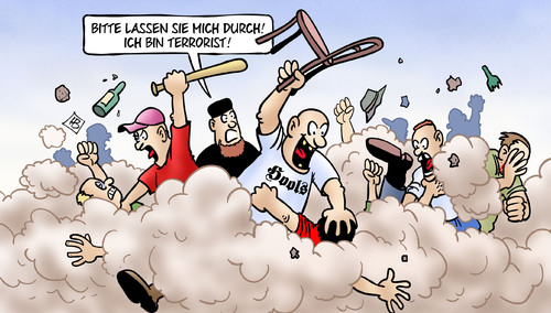 Cartoon: Hooligan-Terror (medium) by Harm Bengen tagged terrorist,islamist,hooligans,nazis,rechts,em,europameisterschaft,fussball,patriotismus,nationalismus,islamismus,gewalt,schlägerei,harm,bengen,cartoon,karikatur,terrorist,islamist,hooligans,nazis,rechts,em,europameisterschaft,fussball,patriotismus,nationalismus,islamismus,gewalt,schlägerei,harm,bengen,cartoon,karikatur