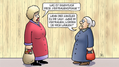 Cartoon: Im Vertrauen (medium) by Harm Bengen tagged vertrauensfrage,neuwahlen,wahl,kanzler,wählen,susemil,jutta,zaun,harm,bengen,cartoon,karikatur,vertrauensfrage,neuwahlen,wahl,kanzler,wählen,susemil,jutta,zaun,harm,bengen,cartoon,karikatur