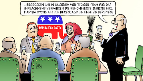 Cartoon: Impeachment-Verteidigung (medium) by Harm Bengen tagged republican,party,republikaner,gop,usa,juristin,hexe,besen,verteidiger,team,hexenjagd,senat,sekt,harm,bengen,cartoon,karikatur,republican,party,republikaner,gop,usa,juristin,hexe,besen,verteidiger,team,hexenjagd,senat,sekt,harm,bengen,cartoon,karikatur