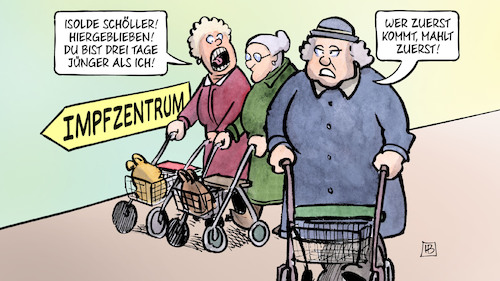 Cartoon: Impf-Priorisierung (medium) by Harm Bengen tagged alter,damen,rollator,corona,impfung,impfzentrum,priorisierung,geschwindigkeit,schnelligkeit,harm,bengen,cartoon,karikatur,alter,damen,rollator,corona,impfung,impfzentrum,priorisierung,geschwindigkeit,schnelligkeit,harm,bengen,cartoon,karikatur