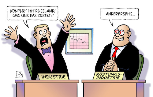 Cartoon: Industrie und Russland (medium) by Harm Bengen tagged industrie,rüstungsindustrie,russland,ukraine,krieg,wirtschaft,konflikt,harm,bengen,cartoon,karikatur,industrie,rüstungsindustrie,russland,ukraine,krieg,wirtschaft,konflikt,harm,bengen,cartoon,karikatur