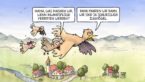 Cartoon: Inlandsflüge (medium) by Harm Bengen tagged vögel,vogel,mutter,kinder,inlandsflüge,verboten,co2,klimawandel,bahn,zugvögel,grüne,harm,bengen,cartoon,karikatur,vögel,vogel,mutter,kinder,inlandsflüge,verboten,co2,klimawandel,bahn,zugvögel,grüne,harm,bengen,cartoon,karikatur