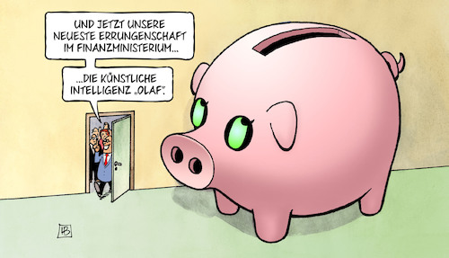 Cartoon: Investitionssenkungen (medium) by Harm Bengen tagged investitionssenkungen,finanzministerium,haushaltsentwurf,künstliche,intelligenz,olaf,scholz,sparschwein,harm,bengen,cartoon,karikatur,investitionssenkungen,finanzministerium,haushaltsentwurf,künstliche,intelligenz,olaf,scholz,sparschwein,harm,bengen,cartoon,karikatur