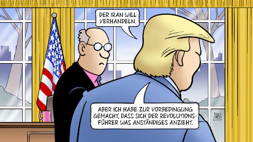 Cartoon: Iran will verhandeln (medium) by Harm Bengen tagged iran,usa,verhandeln,vorbedingung,revolutionsführer,kleidung,trump,oval,office,winter,harm,bengen,cartoon,karikatur,iran,usa,verhandeln,vorbedingung,revolutionsführer,kleidung,trump,oval,office,winter,harm,bengen,cartoon,karikatur