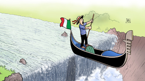 Cartoon: Italien-Klippe (medium) by Harm Bengen tagged italien,klippe,europa,haushalt,gondel,wasserfall,schulden,staatsverschuldung,harm,bengen,cartoon,karikatur,italien,klippe,europa,haushalt,gondel,wasserfall,schulden,staatsverschuldung,harm,bengen,cartoon,karikatur