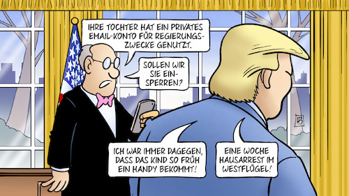 Cartoon: Ivankas Emails (medium) by Harm Bengen tagged ivanka,email,trump,tochter,privates,konto,regierungszwecke,clinton,einsperren,kind,handy,hausarrest,westflügel,harm,bengen,cartoon,karikatur,ivanka,email,trump,tochter,privates,konto,regierungszwecke,clinton,einsperren,kind,handy,hausarrest,westflügel,harm,bengen,cartoon,karikatur