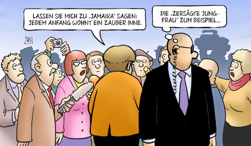 Cartoon: Jamaika-Zauber (medium) by Harm Bengen tagged jamaika,zauber,anfang,hesse,gedicht,zersägte,jungfrau,security,bodyguard,merkel,interview,sondierungen,bundesregierung,koalition,harm,bengen,cartoon,karikatur,jamaika,zauber,anfang,hesse,gedicht,zersägte,jungfrau,security,bodyguard,merkel,interview,sondierungen,bundesregierung,koalition,harm,bengen,cartoon,karikatur