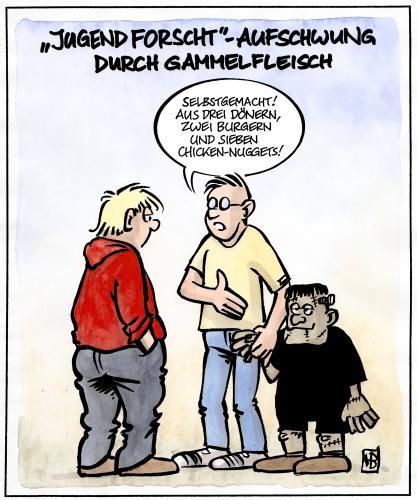 Cartoon: Jugend forscht (medium) by Harm Bengen tagged jugend,forscht,gammelfleisch,frankenstein,,jugend,forscht,gammelfleisch,frankenstein,fleisch,aufschwung,monster,döner,kebab,fastfood,gesundheit,alt,ware,konsumer,mary shelly,boris karloff,kreatur,künstlich,schöpfungsakt,künstliches leben,lebensmittel,lebensmittelskandal,fleischskandal,billigdöner,gesundheitsgefahr,bratspieß,nachwuchs,forschernachwuchs,talentförderung,talentsichtung,erfindung,burgerkette,mcdonalds,burger king,mythos,sage,gruselroman,horrorfilm,science fiction,fantasy,fantasyroman,mary,shelly,boris,karloff,künstliches,leben,burger,king,science,fiction