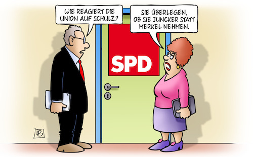 Cartoon: K-Schulz (medium) by Harm Bengen tagged spd,kanzlerkandidat,schulz,union,juncker,harm,bengen,cartoon,karikatur,spd,kanzlerkandidat,schulz,union,juncker,harm,bengen,cartoon,karikatur