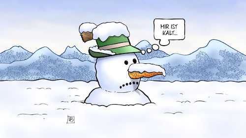 Cartoon: Kalter Schneemann (medium) by Harm Bengen tagged kalter,schneemann,winter,berge,harm,bengen,cartoon,karikatur,kalter,schneemann,winter,berge,harm,bengen,cartoon,karikatur