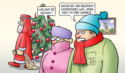 Cartoon: Katarisches Gas (medium) by Harm Bengen tagged katarisches,gas,katar,lng,weihnachten,weihnachtsmann,kalt,frieren,heizung,heizen,harm,bengen,cartoon,karikatur,katarisches,gas,katar,lng,weihnachten,weihnachtsmann,kalt,frieren,heizung,heizen,harm,bengen,cartoon,karikatur