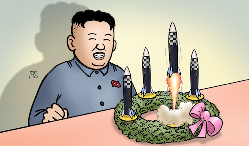 Cartoon: Kim testet (medium) by Harm Bengen tagged atommacht,kim,jong,un,raketen,adventskranz,nordkorea,harm,bengen,cartoon,karikatur,atommacht,kim,jong,un,raketen,adventskranz,nordkorea,harm,bengen,cartoon,karikatur