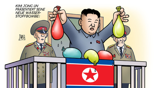 Cartoon: Kims Bombe (medium) by Harm Bengen tagged kim,jong,un,wasserstoffbombe,test,wasserbomben,luftballons,nordkorea,waffen,provokation,harm,bengen,cartoon,karikatur,kim,jong,un,wasserstoffbombe,test,wasserbomben,luftballons,nordkorea,waffen,provokation,harm,bengen,cartoon,karikatur