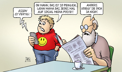 Cartoon: Kinder-Social-Media-Nutzung (medium) by Harm Bengen tagged essen,kinder,social,media,nutzung,sucht,handy,opa,susemil,internet,harm,bengen,cartoon,karikatur,essen,kinder,social,media,nutzung,sucht,handy,opa,susemil,internet,harm,bengen,cartoon,karikatur