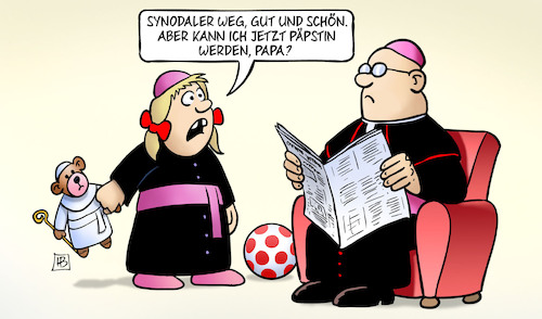 Cartoon: Kirche und Frauen (medium) by Harm Bengen tagged synodaler,weg,papst,päpstin,papa,vater,zölibat,ehe,frauen,teddy,kind,tochter,priester,katholische,kirche,harm,bengen,cartoon,karikatur,synodaler,weg,papst,päpstin,papa,vater,zölibat,ehe,frauen,teddy,kind,tochter,priester,katholische,kirche,harm,bengen,cartoon,karikatur