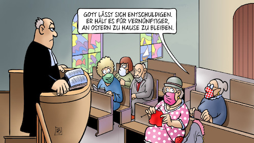 Cartoon: Kirchen an Ostern (medium) by Harm Bengen tagged kirchen,gottesdienste,gott,entschuldigen,zu,hause,susemil,ostern,corona,lockdown,bund,länder,konferenz,harm,bengen,cartoon,karikatur,kirchen,gottesdienste,gott,entschuldigen,zu,hause,susemil,ostern,corona,lockdown,bund,länder,konferenz,harm,bengen,cartoon,karikatur