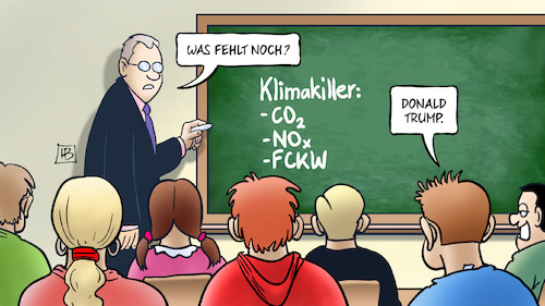 Cartoon: Klimakiller (medium) by Harm Bengen tagged schule,klimakiller,klimawandel,lehrer,co2,nox,fckw,donald,trump,dekret,harm,bengen,cartoon,karikatur,schule,klimakiller,klimawandel,lehrer,co2,nox,fckw,donald,trump,dekret,harm,bengen,cartoon,karikatur