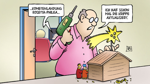 Cartoon: Kometenlandung (medium) by Harm Bengen tagged kometenlandung,komet,raumfahrt,esa,sonde,rosetta,philea,stern,krippe,weihnachten,harm,bengen,cartoon,karikatur,kometenlandung,komet,raumfahrt,esa,sonde,rosetta,philea,stern,krippe,weihnachten,harm,bengen,cartoon,karikatur