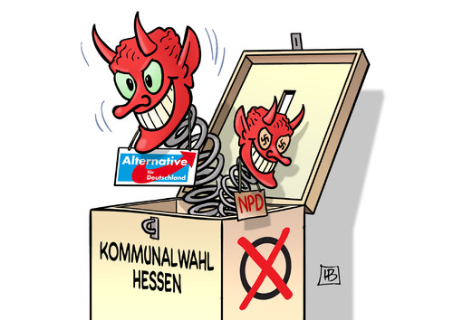 Cartoon: Kommunalwahl Hessen (medium) by Harm Bengen tagged kommunalwahl,hessen,afd,npd,nazis,rechtsruck,teufel,wahlurne,harm,bengen,cartoon,karikatur,kommunalwahl,hessen,afd,npd,nazis,rechtsruck,teufel,wahlurne,harm,bengen,cartoon,karikatur