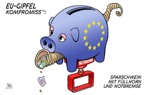 Cartoon: Kompromiss mit Notbremse (medium) by Harm Bengen tagged eu,europa,finanzen,haushalt,kredite,coronahilfen,gipfel,kompromiss,sparschwein,füllhorn,notbremse,harm,bengen,cartoon,karikatur,eu,europa,finanzen,haushalt,kredite,coronahilfen,gipfel,kompromiss,sparschwein,füllhorn,notbremse,harm,bengen,cartoon,karikatur