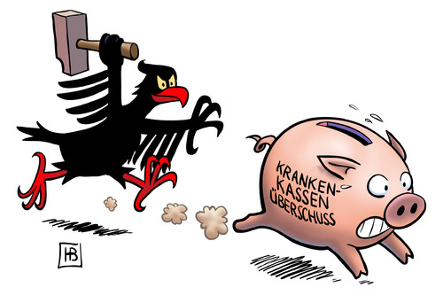 Cartoon: Krankenkassenüberschuß (medium) by Harm Bengen tagged krankenkassenüberschuß,krankenkassen,überschuss,staat,sparschwein,zugriff,hammer,praxisgebühr,arzt,gesundheitswesen,gesundheitsminister,finanzminister,pflegeversicherung,rücklagen,krankenkassenüberschuß,krankenkassen,überschuss,sparschwein,praxisgebühr