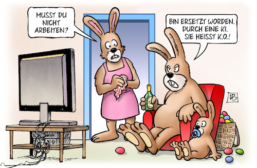 Cartoon: Künstlicher Osterhase (medium) by Harm Bengen tagged künstlicher,intelligenz,osterhase,ki,ko,ostern,tv,harm,bengen,cartoon,karikatur,künstlicher,intelligenz,osterhase,ki,ko,ostern,tv,harm,bengen,cartoon,karikatur