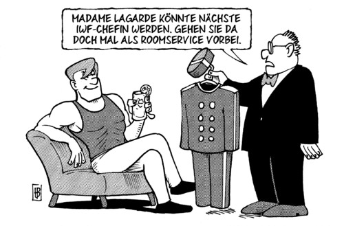 Cartoon: Lagarde (medium) by Harm Bengen tagged strauss kahn,iwf,nachfolge,streit,chef,machtkampf,wirtschaft,strauss,kahn,haft,vergewaltigung,untersuchungshaft,gefängnis,sex,roomservice,liftboy,zimmermädchen,währungsfonds