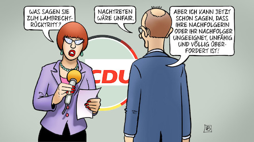 Cartoon: Lambrecht und Union (medium) by Harm Bengen tagged verteidigungsministerin,lambrecht,rücktritt,nachtreten,nachfolgerin,ungeeignet,unfähig,überfordert,merz,cdu,interview,harm,bengen,cartoon,karikatur,verteidigungsministerin,lambrecht,rücktritt,nachtreten,nachfolgerin,ungeeignet,unfähig,überfordert,merz,cdu,interview,harm,bengen,cartoon,karikatur