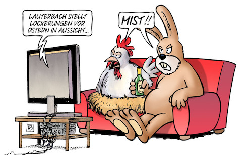 Cartoon: Lauterbach und Ostern (medium) by Harm Bengen tagged lauterbach,lockerungen,ostern,aussicht,corona,osterhase,hase,tv,huhn,harm,bengen,cartoon,karikatur,lauterbach,lockerungen,ostern,aussicht,corona,osterhase,hase,tv,huhn,harm,bengen,cartoon,karikatur