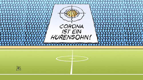 Cartoon: Leere Stadien (medium) by Harm Bengen tagged corona,hurensohn,fussball,leere,stadien,stadion,banner,zielscheibe,hopp,fadenkreuz,coronavirus,ansteckung,pandemie,epidemie,krankheit,schaden,harm,bengen,cartoon,karikatur,corona,hurensohn,fussball,leere,stadien,stadion,banner,zielscheibe,hopp,fadenkreuz,coronavirus,ansteckung,pandemie,epidemie,krankheit,schaden,harm,bengen,cartoon,karikatur