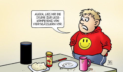 Cartoon: Lesekompetenz (medium) by Harm Bengen tagged alexa,iglu,studie,lesekompetenz,viertklässler,kind,lesen,schule,harm,bengen,cartoon,karikatur,alexa,iglu,studie,lesekompetenz,viertklässler,kind,lesen,schule,harm,bengen,cartoon,karikatur