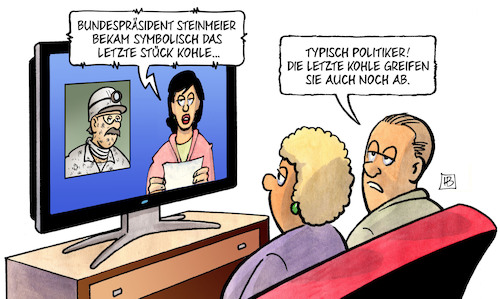 Cartoon: Letzte Kohle (medium) by Harm Bengen tagged bundespräsident,steinmeier,symbolisch,steinkohle,bergbau,kumpel,zeche,politiker,geld,tv,harm,bengen,cartoon,karikatur,bundespräsident,steinmeier,symbolisch,steinkohle,bergbau,kumpel,zeche,politiker,geld,tv,harm,bengen,cartoon,karikatur