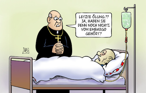 Cartoon: Letzte Ölung (medium) by Harm Bengen tagged letzte,ölung,pastor,priester,kirche,sterbender,patient,embargo,eu,europa,sanktionspaket,oelembargo,russland,ukraine,krieg,harm,bengen,cartoon,karikatur,letzte,ölung,pastor,priester,kirche,sterbender,patient,embargo,eu,europa,sanktionspaket,oelembargo,russland,ukraine,krieg,harm,bengen,cartoon,karikatur