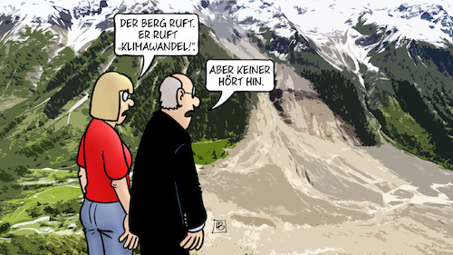 Cartoon: Lötschental (medium) by Harm Bengen tagged lötschental,wallis,berg,ruft,klimawandel,gletscher,bergsturz,harm,bengen,cartoon,karikatur,lötschental,wallis,berg,ruft,klimawandel,gletscher,bergsturz,harm,bengen,cartoon,karikatur