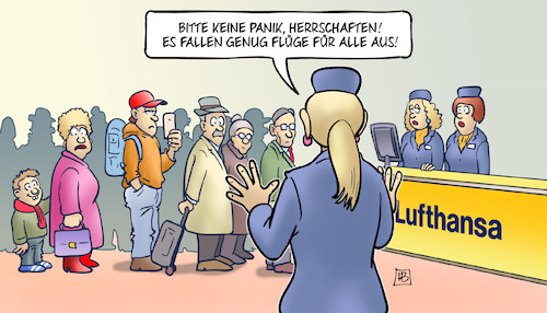 Cartoon: Lufthansa-Streik (medium) by Harm Bengen tagged panik,flüge,flughafen,flugausfall,urlaub,touristen,schlange,ausfall,lufthansa,streik,harm,bengen,cartoon,karikatur,panik,flüge,flughafen,flugausfall,urlaub,touristen,schlange,ausfall,lufthansa,streik,harm,bengen,cartoon,karikatur