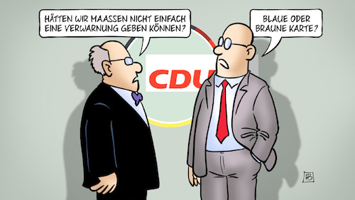 Cartoon: Maaßen-Verwarnung (medium) by Harm Bengen tagged maassen,maaßen,verwarnung,blaue,braune,karte,cdu,ausschluss,harm,bengen,cartoon,karikatur,maassen,maaßen,verwarnung,blaue,braune,karte,cdu,ausschluss,harm,bengen,cartoon,karikatur