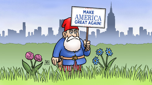 Cartoon: Make America Great Again (medium) by Harm Bengen tagged zwerg,usa,wahlkampf,republikaner,trump,präsident,parteitag,harm,bengen,cartoon,karikatur,zwerg,usa,wahlkampf,republikaner,trump,präsident,parteitag,harm,bengen,cartoon,karikatur