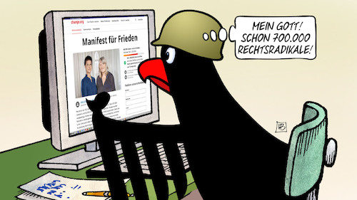 Cartoon: Manifest-Unterstützung (medium) by Harm Bengen tagged manifest,wagenknecht,schwarzer,computer,rechtsradikale,adler,bundesadler,stahlhelm,demonstration,frieden,krieg,ukraine,russland,harm,bengen,cartoon,karikatur,manifest,wagenknecht,schwarzer,computer,rechtsradikale,adler,bundesadler,stahlhelm,demonstration,frieden,krieg,ukraine,russland,harm,bengen,cartoon,karikatur