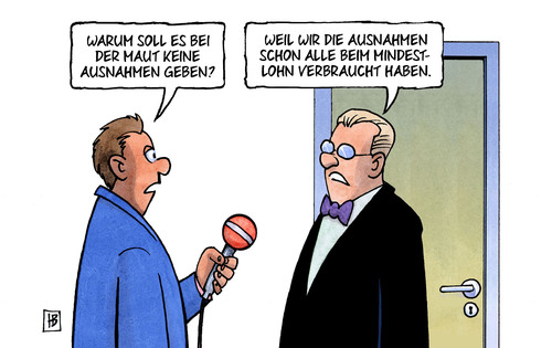 Cartoon: Maut-Ausnahmen (medium) by Harm Bengen tagged maut,pkw,ausnahmen,mindestlohn,csu,dobringdt,seehofer,interview,harm,bengen,cartoon,karikatur,maut,pkw,ausnahmen,mindestlohn,csu,dobringdt,seehofer,interview,harm,bengen,cartoon,karikatur