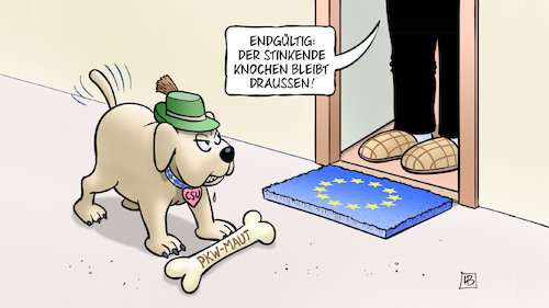 Cartoon: Maut2 (medium) by Harm Bengen tagged hund,knochen,pkw,maut,dobrindt,scheuer,verkehrsminster,csu,eugh,urteil,harm,bengen,cartoon,karikatur,hund,knochen,pkw,maut,dobrindt,scheuer,verkehrsminster,csu,eugh,urteil,harm,bengen,cartoon,karikatur