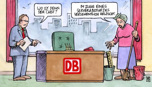 Cartoon: Mehdorn-Rücktritt (medium) by Harm Bengen tagged mehdorn,rücktritt,bahn,vorstand,tiefensee,chef,server,serverabsturz,putzfrau,cartoon,cartoons,deutsche bahn,hartmut mehdorn,chef,rücktritt,angebot,abwrackprämie,internet,auto,modell,industrie,automobilindustrie,autoindustrie,wirtschaft,finanzkrise,wirtschaftskrise,geld,finanzen,deutsche,bahn,hartmut,mehdorn,kontrolle,spionage,überwachung,vorstand,tiefensee,server,serverabsturz,putzfrau