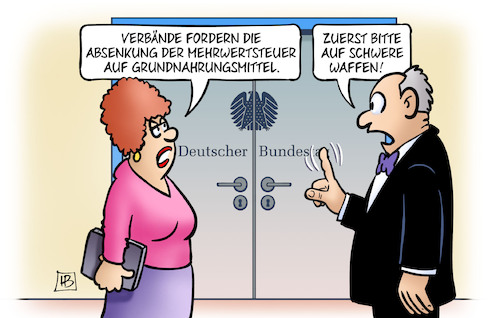 Cartoon: Mehrwertsteuersenkung (medium) by Harm Bengen tagged verbände,absenkung,mehrwertsteuer,grundnahrungsmittel,bundestag,schwere,waffen,mehrwertsteuersenkung,russland,ukraine,krieg,harm,bengen,cartoon,karikatur,verbände,absenkung,mehrwertsteuer,grundnahrungsmittel,bundestag,schwere,waffen,mehrwertsteuersenkung,russland,ukraine,krieg,harm,bengen,cartoon,karikatur