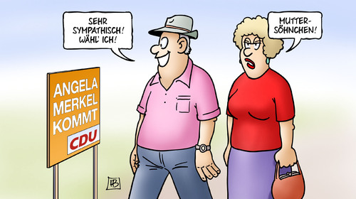 Cartoon: Merkel kommt (medium) by Harm Bengen tagged sympathisch,wählen,wahl,bundestagswahl,angela,merkel,mutti,mutter,bundeskanzlerin,cdu,plakat,muttersöhnchen,harm,bengen,cartoon,karikatur,sympathisch,wählen,wahl,bundestagswahl,angela,merkel,mutti,mutter,bundeskanzlerin,cdu,plakat,muttersöhnchen,harm,bengen,cartoon,karikatur