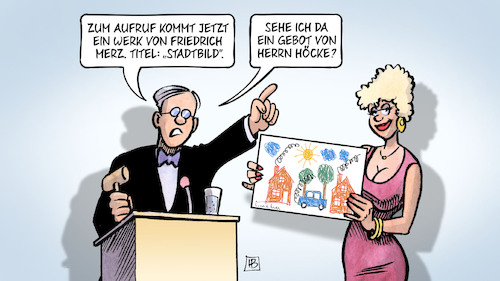 Cartoon: Merz-Stadtbild (medium) by Harm Bengen tagged versteigerung,auktion,werk,merz,stadtbild,kinderzeichnung,gebot,afd,höcke,migration,rassismus,hetze,harm,bengen,cartoon,karikatur,versteigerung,auktion,werk,merz,stadtbild,kinderzeichnung,gebot,afd,höcke,migration,rassismus,hetze,harm,bengen,cartoon,karikatur