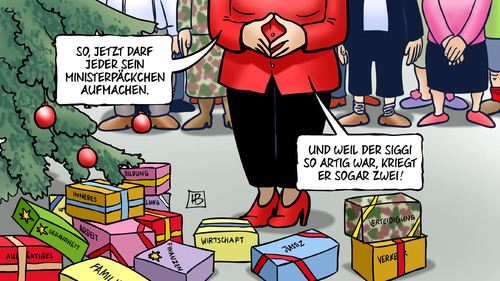 Cartoon: Ministerpäckchen (medium) by Harm Bengen tagged weihnachten,geschenke,merkel,bundeskanzlerin,belohnung,ministerpäckchen,siggi,artig,groko,sozialdemokraten,koalitionsvertrag,mitgliederbefragung,abstimmen,schwarz,bundesregierung,rot,cdu,csu,spd,grosse,koalition,harm,bengen,cartoon,karikatur,weihnachten,geschenke,merkel,bundeskanzlerin,belohnung,ministerpäckchen,siggi,artig,groko,sozialdemokraten,koalitionsvertrag,mitgliederbefragung,abstimmen,schwarz,bundesregierung,rot,cdu,csu,spd,grosse,koalition,harm,bengen,cartoon,karikatur